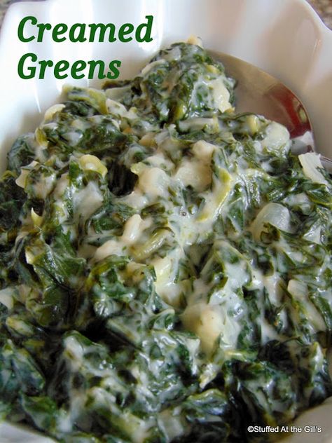 Creamed Greens Creamed Greens, Kid Friendly Side Dishes, Green Vegetable Recipes, Creamed Spinach Recipe, Recipes For Thanksgiving, Vegetarian Chicken, Veggie Delight, Soup Recipes Slow Cooker, Creamed Spinach