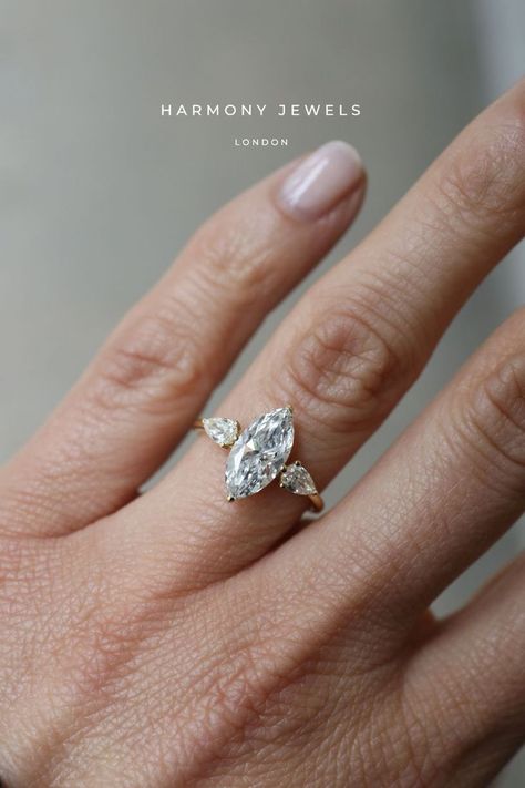 Marquise Engagement Ring Gold, Trendy Engagement Rings, Marquise Engagement Ring, Engagement Ring On Hand, Trilogy Engagement Ring, Marquise Diamond Engagement Ring, Cute Engagement Rings, Future Engagement Rings, 3 Stone Engagement Rings