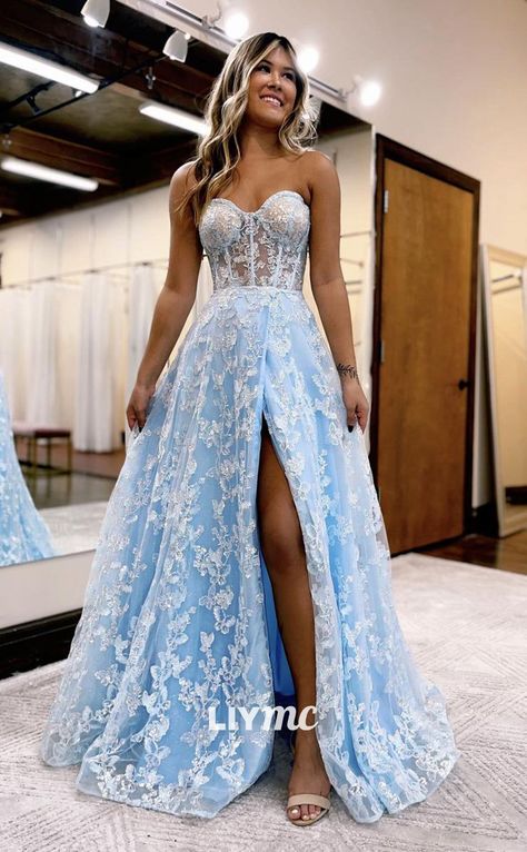 Prom Dress Inspo, Formal Prom Dresses Long, Light Blue Prom Dress, Formal Prom Dress, Deb Dresses, Stunning Prom Dresses, Detachable Sleeves, Preppy Dresses, Prom Dress Inspiration