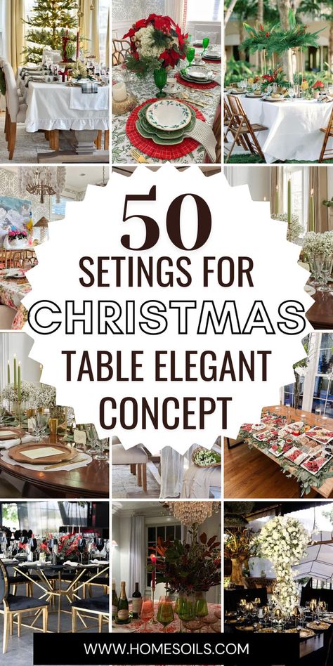 Explore 50 elegant Christmas table settings to elevate your holiday celebrations. Discover sophisticated centerpieces, stylish place settings, and festive decor perfect for creating a memorable dining experience. Transform your table with these inspiring ideas. Elegant Christmas Table Settings, Christmas Table Settings Elegant, Elegant Christmas Table, White Table Settings, Christmas Dining Table Decor, Simple Table Settings, Christmas Table Setting, Red Tablecloth, Green Tablecloth