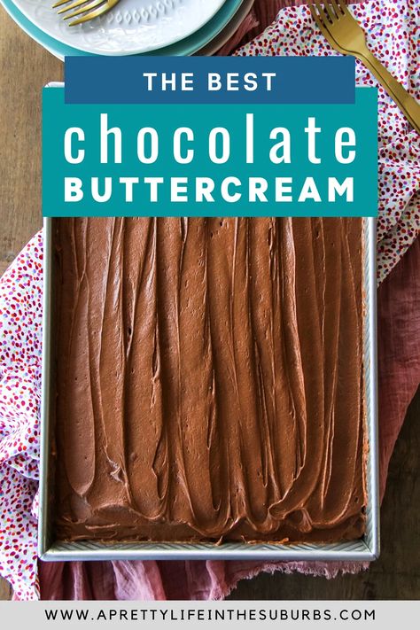 If you're looking for a go-to Chocolate Buttercream Frosting Recipe, this is it! This buttercream is creamy, chocolatey and so good. Absolute perfection on chocolate cake! Chocolate Buttercream Frosting Easy, Chocolate Buttercream Frosting Recipe, Easy Delicious Cakes, Chocolate Buttercream Recipe, Chocolate Cake Frosting, Buttercream Birthday Cake, Chocolate Zucchini Cake, Frosting Tips, Chocolate Buttercream Frosting