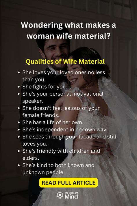 Wondering what makes a woman wife material? Well, you reached the best place to find out all the answers to your questions. Read to know more. How To Become Wife Material, How To Become A Good Wife, How To Prepare To Be A Wife, Wife Material Qualities, Wife Material Quotes, Wife Material Aesthetic, What Is A Wife, The Good Wife's Guide, Being A Wife