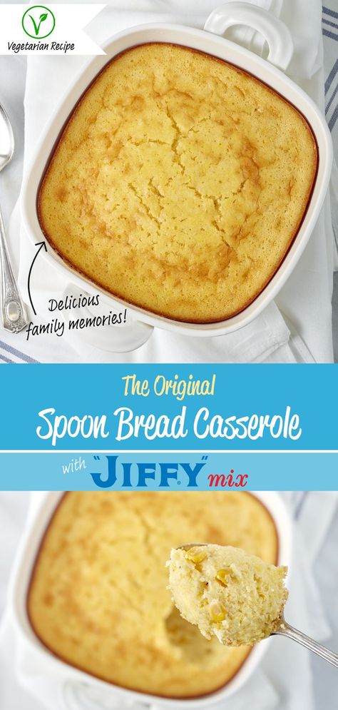 Spoon Bread Casserole, made with “JIFFY” Corn Muffin Mix, is as much of an American holiday tradition as "grandma's secret recipes"... and it just might be one of them.

What's your favorite way to incorporate "JIFFY" Mix into your holiday menu? Let us know with the hashtag #HowDoYouJIFFY! Spoonbread Jiffy, Kentucky Spoon Bread Jiffy, Spoon Cornbread Jiffy, Spoonbread Cornbread Jiffy, Spoon Bread Cornbread, Jiffy Spoon Bread Casserole, Jiffy Mix Corn Casserole Recipe, Corn Pudding Recipe Jiffy Spoon Bread, Sweet Corn Spoon Bread Jiffy