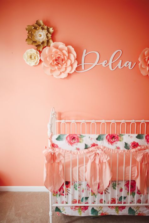 Delia Ruth Napier's Nursery  Coral Floral dreams. Caden Lane, boho Coral Nursery Ideas Girl, Coral Pink Nursery, Zelda Room, Coral Baby Girl Nursery, Boho Rainbow Nursery, Coral Nursery, Caden Lane, Coral Colors, Nursery Boho