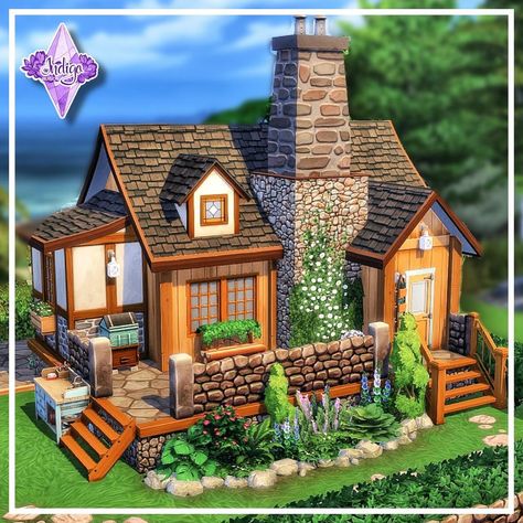 Sims 4 Base Game House Cottage, Sims 4 Cottage House Base Game, The Sims 4 Country House, Sims 4 Lake House, Sims 4 Small Cottage, Sims 4 Seaside Cottage, Sims 4 Cabin, Sims 4 Cottage No Cc, Sims 4 Brindleton Bay House Plan