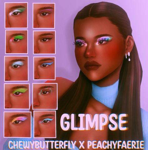 Glimpse collection / chewybutterfly x peachyfaerie Sims 4 Tattoos, The Sims 4 Skin, Makeup Cc, Eyeshadow Set, The Sims 4 Packs, Sims 4 Cc Makeup, Sims 4 Mm Cc, Free Sims, Sims 4 Cc Folder