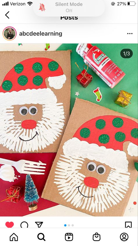 Christmas Theme Crafts, Senior Kindergarten, Fork Painting, Painting Santa, Santa Claus Crafts, Christmas Boards, Kindergarten Christmas, Christmas Art For Kids, Christmas Art Projects