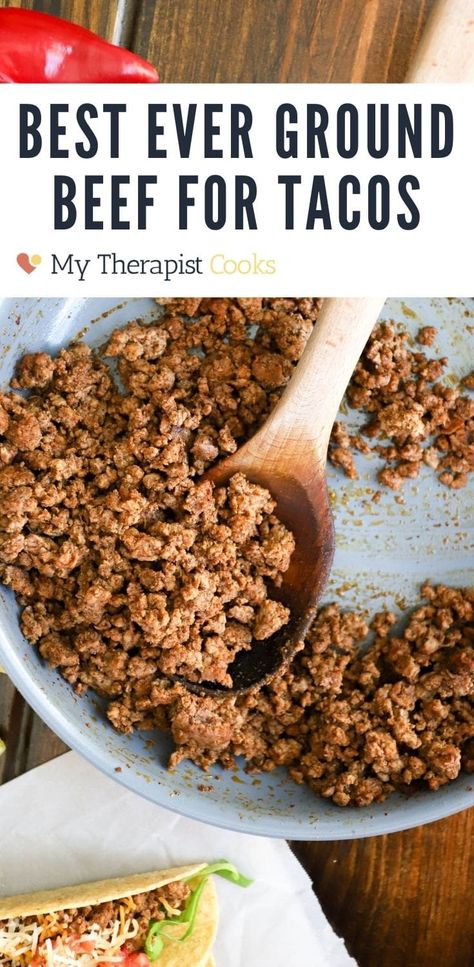 Taco meat with no taco seasoning packet can be made in advance for meal prep and used in any of your favorite easy Mexican dinners! This ground beef is perfect for tacos, burritos, salads, and nachos. It's one of the best ever Mexican ground beef recipes, is gluten free, and a perfect meal prep beef recipe! Meal Prep Beef, Mexican Ground Beef Recipes, Best Taco Meat Recipe, Taco Recipes Ground Beef, Mexican Ground Beef, Mexican Dinners, Ground Beef Seasoning, Beef Tacos Recipes, Taco Meat Recipes