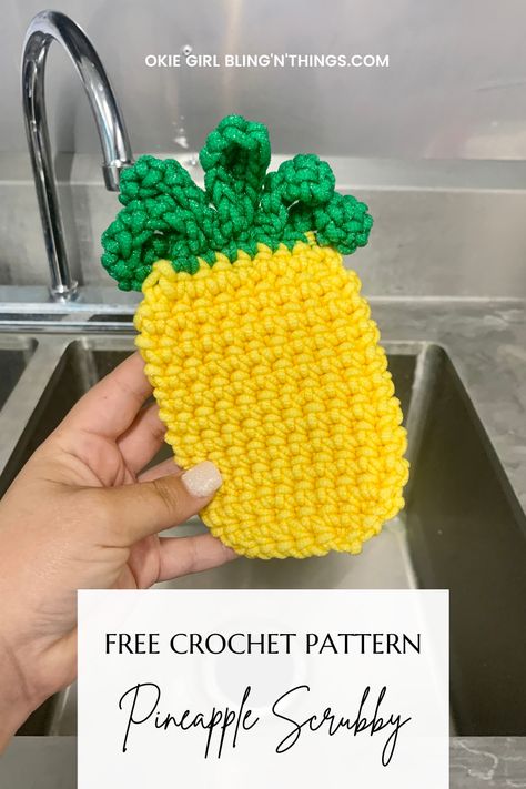 I Love all things Summer and these Pineapple Scrubbies definitely give me all the Summer vibes! They are the perfect thing to crochet to help decorate your kitchen. . . . . #FreeCrochetPattern #PineappleScrubbies #ScrubbyPattern #FreeScrubbyPattern #FreeScrubbyCrochetPattern #KitchenCrochetPattern Scrubby Crochet Pattern, Scrubby Yarn Crochet Patterns, Scrubby Yarn Crochet, Scrubbies Crochet Pattern, Scrubby Yarn, Crochet Scrubbies, Crochet Friends, Confection Au Crochet, Dishcloth Crochet Pattern