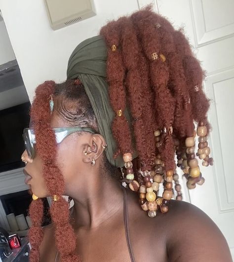 Colored Bubble Braids, Bubble Braid Black Women, Natural Locs With Beads, Locs And Beads, Poodle Puffs Hairstyle, Pearls In Afro Hair, Locs With Crystals, Poodle Braids, Locs With Beads And Shells