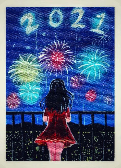 New Year’s Eve Drawing, New Years Canvas Painting Ideas, New Years Painting Ideas, New Year Painting Ideas, New Years Painting, New Years Drawing, Happy New Year Painting, Newyear Drawing, Happy New Year Drawing