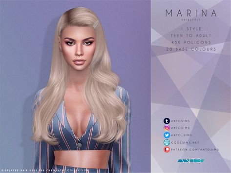 The Sims Resource - [Patreon] Marina Sims 4 Cc Hair, Vegas Hair, Y2k Hair, Tumblr Sims 4, Hair Fixing, All Hairstyles, Sims Four, Sims Hair, Sims Community