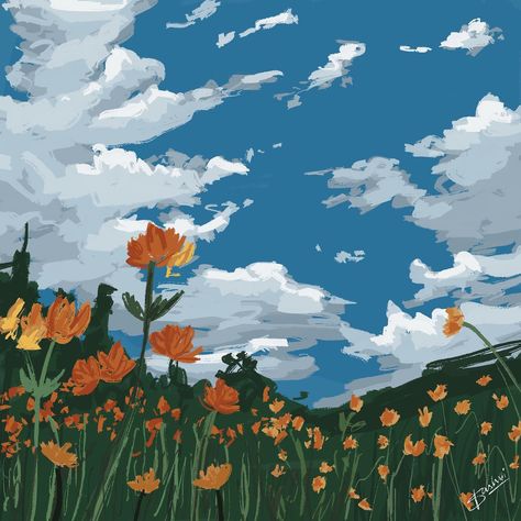 Wanted to paint a landscape for so longgg!!😩💙☁️ #digitalpainting #digitallandscape #landscape #digitalart #procreate #clouds #digitalillustration #landscapeart Landscape Art Procreate, Digital Art Landscape Simple, Procreate Landscape Art, Easy Digital Painting, Procreate Drawing Landscape, How To Paint Landscapes Digital, Landscape Paintings Procreate, Landscape Paintings Simple, Procreate Clouds