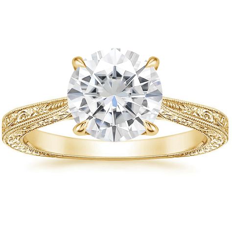 Moissanite Elsie Ring in 18K Yellow Gold Knife Edge Engagement Ring, Engraved Engagement Ring, Engagement Rings Affordable, Rose Gold Diamond Ring, Yellow Gold Setting, White Gold Diamond Rings, Vintage Engagement, Engraved Rings, Womens Engagement Rings