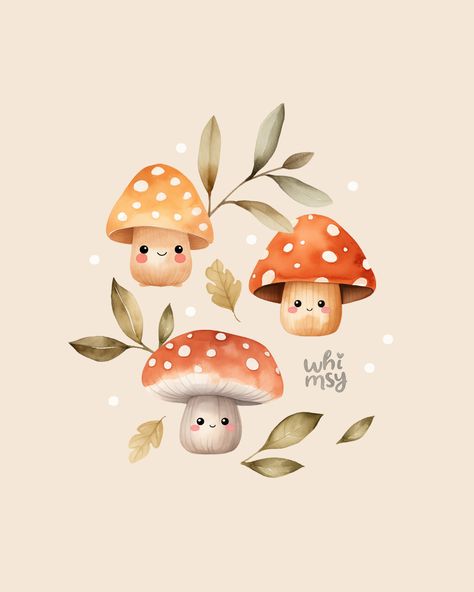 Cute Mushroom Watercolor, Cute Mushroom Illustration, Cute Watercolor Illustration, Mushroom Illustration Cute, Mushroom Art Cute, Cute Mushroom Drawing, Cute Illustration Art, Mushrooms Illustration, Illustration Mushroom