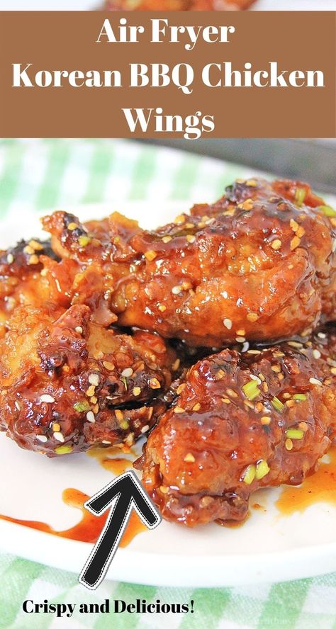 Air Fryer Korean BBQ Chicken Wings - Kitchen Fun With My 3 Sons Korean Bbq Wings Recipe, Korean Bbq Chicken Wings, Korean Bbq Wings, Boneless Wing Recipes, Chicken Wings In Air Fryer, Wings In Air Fryer, Bbq Wings Recipe, Bbq Chicken Wings Recipe, Korean Bbq Chicken