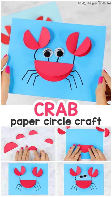 Art And Craft Ideas For Kindergarten, 3d Crab Craft, Crab Art Preschool, Paper Crab Craft, Crab Art For Kids, Kindergarten Crafts Easy Art Projects, Easy Crafts For Kindergarteners, Summer Art Ideas For Kids, Paper Art For Kids Easy