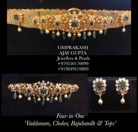 4 in 1 Vaddanam + Choker + Bajubandh + Earrings - Indian Jewellery Designs Vaddanam Locket Designs, Vadanam And Haram 2 In 1, 2 In 1 Vaddanam Designs, 2 In 1 Haram And Vaddanam, Vaddanam Designs Gold Indian, Vaddanam Designs, 22 Carat Gold Jewellery, Jewellery South Indian, Baby Jewellery