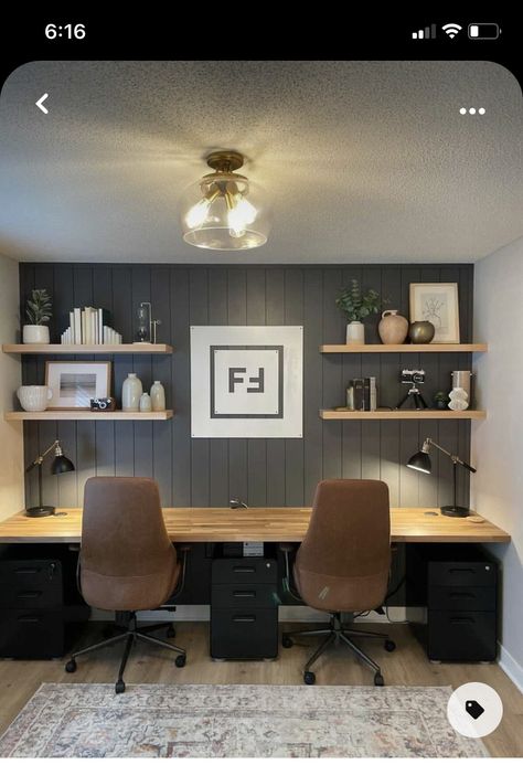 Home Office Two Desks, Shared Home Office, Home Office For Men, Office For Men, Home Office Layouts, Home Office Design Ideas, Basement Office, Modern Home Offices, Office Design Ideas