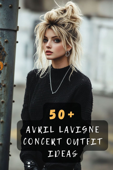 Discover 50 edgy Avril Lavigne concert outfit ideas that capture her iconic style. From plaid skirts to graphic tees, these looks combine punk rock vibes with a touch of glam. Explore how to channel your inner rock star and make a statement. Click to see these rebellious outfit ideas! 🎸🖤 #AvrilLavigneStyle #ConcertOutfits #PunkRockFashion #EdgyLooks #GraphicTees #PlaidSkirts #RockStarVibes Taking Back Sunday Concert Outfit, Classic Rock Outfits Women, Avril Lavigne Nail Ideas, Avril Lavigne Outfits Punk, Avril Lavigne Aesthetic Outfits, Avril Lavigne Concert Outfit, Rock N Roll Style Women, Grunge Accessories Diy, Rock Concert Hair