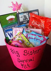 Simply Made...with Love: Big Sister Survival Kit Gifts For Big Sister, Sister Survival Kit, Big Sister Bag, Big Sister Kit, Big Sister Little Sister, Big Sister Gifts, Sibling Gifts, Big Gifts, Survival Kit