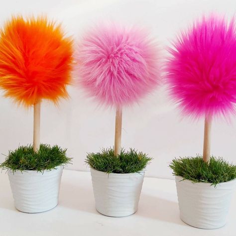 Fluffy Plant Decor, Pink Tree With White Faux Fur, Fake House Plants, Pom Pom Tree, Light Up Tree, Dance Teacher Gifts, Flamingo Gifts, Flamingo Christmas, Topiary Trees