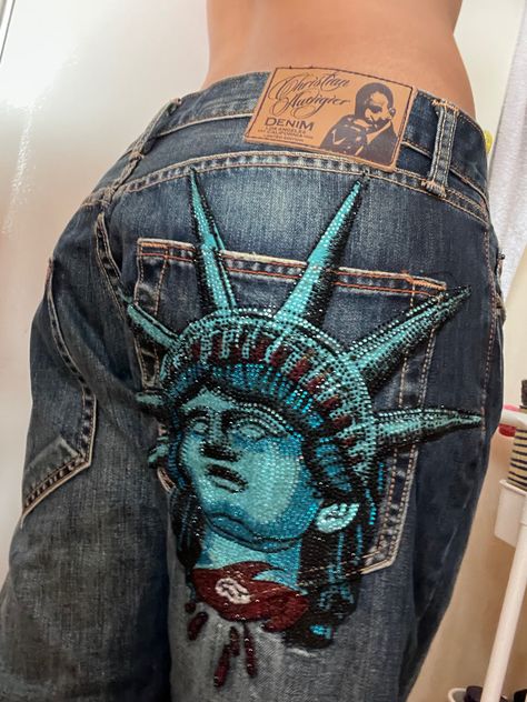 Crazy Age Jeans, Colorful Punk Outfits, Unique Clothing Pieces, Custom Outfits, Beaded Jeans, Christian Audigier, Style Outfits, Swaggy Outfits, American Horror Story