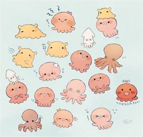 Kawaii Octopus, Octopus Drawing, 귀여운 음식 그림, Cute Octopus, Animal Doodles, Cute Animal Drawings Kawaii, Cute Kawaii Drawings, Cute Doodle Art, Arte Inspo