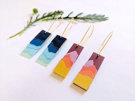 Landscape Silhouette, Paper Landscape, Silhouette Earring, Paper Bead Jewelry, Quilling Jewelry, Types Of Earrings, Paper Earrings, Clay Jewelry Diy, Paper Jewelry