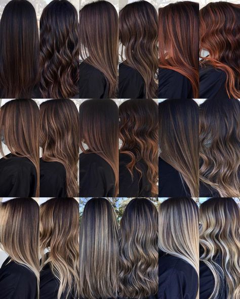 Highlight Tones Chart, Summer Brown Hair Color Brunettes, Dark Brown Hair Dyed Blonde, Black And Brown Hair Two Tone, Level 5 Brown Hair With Highlights, Highlights Cool Tone, Brunette Hair With Brown Highlights, Bronde Bayalage, Natural Hair Colors To Dye Your Hair