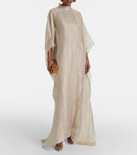 Lamé kaftan in gold - Taller Marmo | Mytheresa Kaftan Dress Modern, Taller Marmo, Summer Evening Dress, Tall Maxi Dress, White Kaftan, Linen Wrap Dress, Dresses For Summer, Trends For 2024, Boho Chic Dress