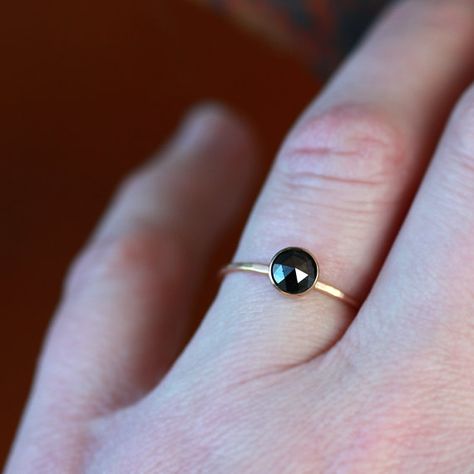 Rose Cut Black Diamond Ring 14k Yellow Gold Band by ShopClementine Gold Engagement Band, Black Diamond Engagement Ring, Hammered Band, Black Diamond Engagement, Black Diamond Ring, Engagement Band, Fancy Diamonds, Yellow Gold Engagement, Engagement Bands