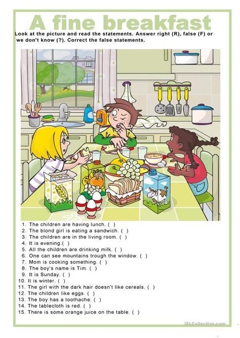 Picture description - A fine breakfast - English ESL Worksheets for distance learning and physical classrooms Picture Comprehension, English Grammar For Kids, French Flashcards, French Worksheets, French Activities, French Language Lessons, Core French, French Education, French Grammar