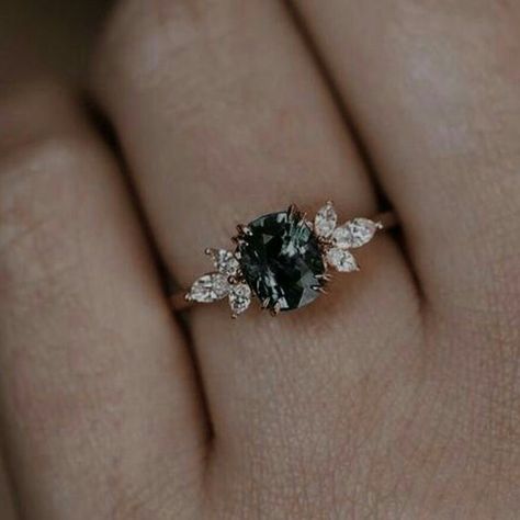 Unique Dark Engagement Rings, Dark Diamond Engagement Ring, Black Engagement Ring Simple, Black Gem Wedding Rings, Black Engagement Ring Silver, Black Promise Rings For Her, Black Gem Engagement Rings, Non Diamond Rings, Alternative Engagement Rings Boho