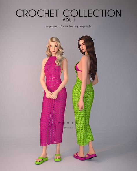 Long Dress - Crochet Collection II | Patreon Sims 4 Cc Crochet Dress, Ts4 Cc Patreon Swimwear, Sims Summer Outfit, Sims 4 Maxi Dress Cc, Sims 4 Summer Clothes, Sims Gallery, Light Pictures, Sims 4 Patreon, Sims 4 Black Hair