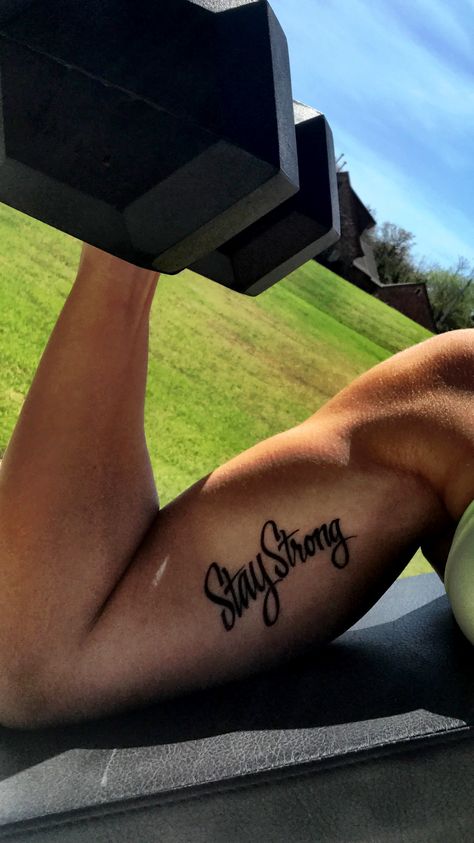 Stay strong bicep tattoo Stay Strong Tattoo Men, Strong Tattoo Ideas, Tattoo Stay Strong, Half Sleeve Tattoos Color, Upper Half Sleeve Tattoos, Stay Strong Tattoo, Half Sleeve Tattoo Template, Tattoo For Man, Bicep Tattoo Women