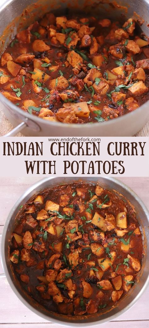 Indian Chicken And Potatoes, Chicken Potato Curry Recipe, Aloo Saag, Curry Chicken With Potatoes, Chicken And Potatoes Recipes, Chicken Curry With Potatoes, Indian Potatoes, Chicken And Potato Curry, Curry With Potatoes