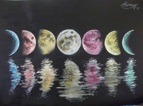 Different Phases/Shades of the Moon Painting.  Oil on Paper Canvas.  The moon. So simple yet so beautiful♡ #art #moon #phases Moon Phases Art Paintings, Phases Of The Moon Painting, Moonphase Art, Beautiful Flowers Drawing, Moon Phases Painting, New Moon Art, Moon Phase Painting, Phases Of The Moon Art, Moon Phases Drawing