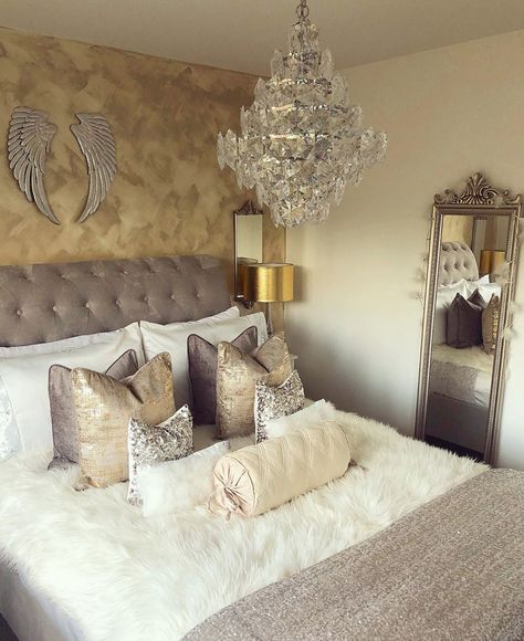 10+ Silver And Gold Bedroom Ideas. Mirrors, chandeliers, and other similar pieces tend to add sparkle to a silver. 15 beautiful black and white bedroo... Silver And Gold Bedroom, Gold Accents Bedroom, Silver Bedroom Decor, Grey And Gold Bedroom, Bedroom Ideas Pinterest, Gold Room Decor, Gold Bedroom Decor, Silver Bedroom, Gold Rooms