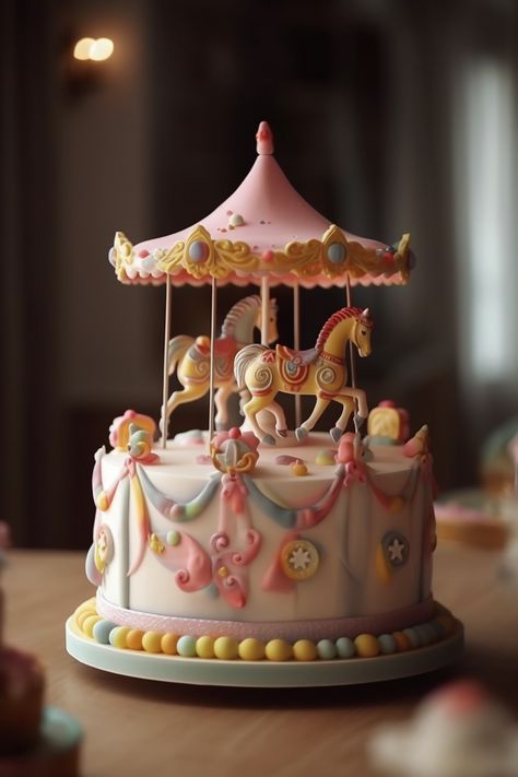 Merry Go Round Cake Ideas, Merry Go Round Cake, Carousel Cake Girl, Carousel Cake Ideas, Carousel Birthday Cake, Carousel Tattoo, Fair Cake, Twin Onesies, Carousel Cake