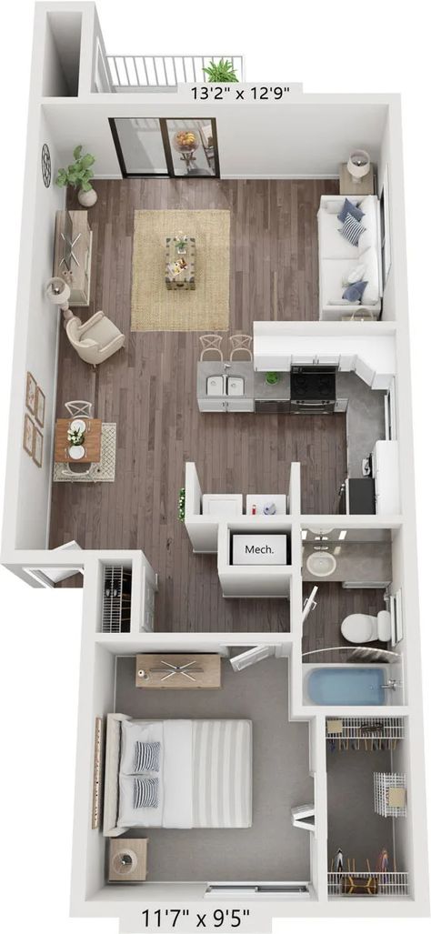 Renovated One Bedroom End Floor Plan 1 Bedroom Studio Apartment Floor Plan, Small Apartment Design Layout, 1 Bedroom Apartment Floor Plan, 1 Bedroom Apartment Layout, Studio Apartment Floor Plans, Condo Floor Plans, Condo Interior Design, Apartment Floor, Apartment Floor Plan