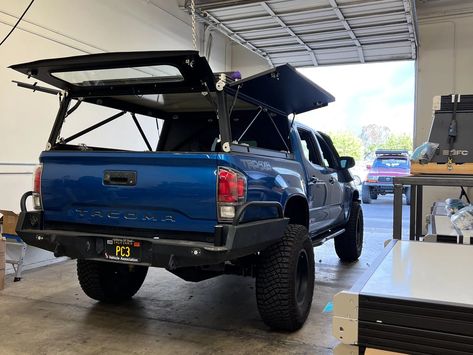 Toyota Tacoma Camper Shell, Truck Bed Toppers, Tacoma Camper Shell, Fiberglass Camper, Tacoma Mods, Truck Bed Rails, Camper Shells, Rock Sliders, Trd Pro