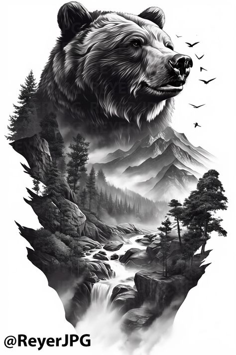 3 Bears Tattoo Ideas, Black Bear Tattoos For Men, Bear Mountain Tattoo, Grizzly Bear Tattoos For Men, Roaring Bear Tattoo, Bear Skull Tattoo, Visionary Tattoo, Black Bear Tattoo, Grizzly Bear Tattoos