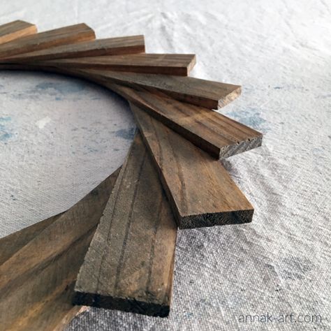 Wood Shim Wreath (Updated!) — Anna K. Diy Projects Using Wood Shims, Wood Shims Wall Art, Shim Crafts Projects, Wood Slat Christmas Tree Diy, Wood Shim Christmas Crafts, Wood Slat Crafts, Wood Shims Projects Ideas, Painted Wreath On Wood, Wood Shim Crafts