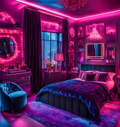 Purple And Blue Room, Baddie Living Room Ideas, Baddie Room Ideas, Baddie Bedroom, Pink Lighting, Baddie Bedroom Ideas, Funky Shapes, Baddie Room, Baddie Apartment Ideas