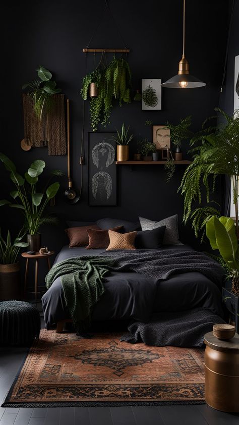 Dark Bedroom, Dark Home Decor, Dark Home, Black Bedroom, Apartment Decor Inspiration, Room Inspiration Bedroom, Dream Rooms, Dream House Decor, Black Walls