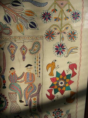 Kantha Sarees, Kantha Embroidery, Madhubani Art, Kantha Work, Indian Embroidery, Farm Art, Indian Textiles, Indian Folk Art, Quilted Pillow