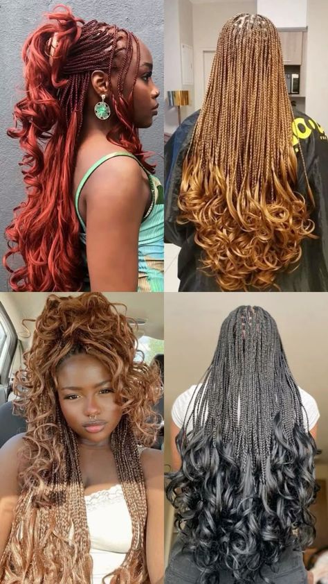 French Curl Box Braids Black, Medium Sized French Curl Braids, Styles For French Curl Braids, Plat Braids, Braids Inspo For Black Women, Braid Inspo For Black Women, Type Of Braids, Winter Braids, Different Types Of Braids