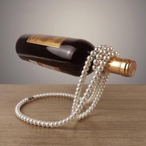 Creative Pearl Necklace Wine Rack Luxury Magic Metal Resin Hanging Suspension Wine Bottle Holder Rack Home Desktop Decoration - Bar Tools - AliExpress Wine Presentation, Unique Pearl Necklace, Wine Bottle Display, Wine Bottle Rack, Wine Connoisseur, Bottle Display, Wine Bottle Holder, Wine Decor, Bottle Rack