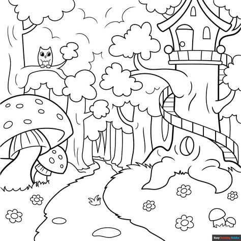 Free, printable Enchanted Forest Coloring Page for kids. Print it out or color it online. https://easydrawingguides.com/coloring-pages/enchanted-forest/ Forest Coloring Pages, Forest Coloring, Easy Drawing Guides, Tree Outline, Enchanted Forest Coloring, Forest Drawing, Cartoon Trees, Drawing Guides, Tree Coloring Page